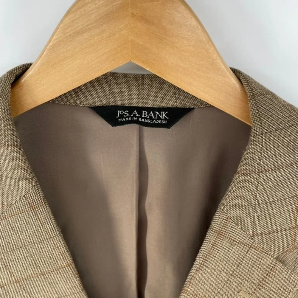 Jos A Bank Sport Coat 46R Brown Wool Silk‎ Blend Two Button Blazer Suit Jacket
